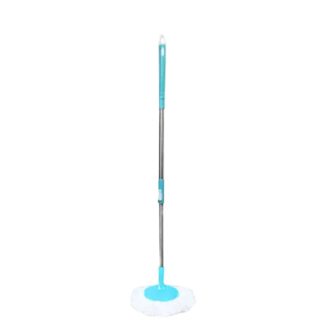 Spin mop with blue head and handle on a white background