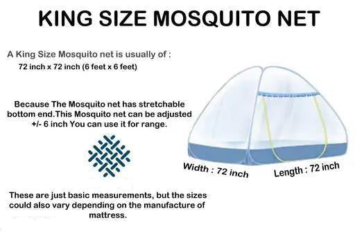 King size mosquito net with dimensions and stretchable feature explanation