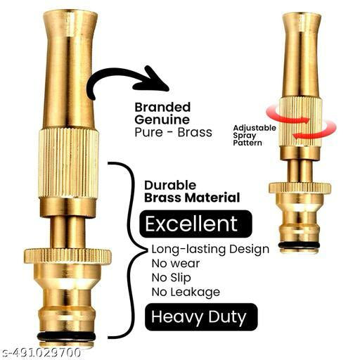 Brass garden hose nozzles with features highlighted on a white background