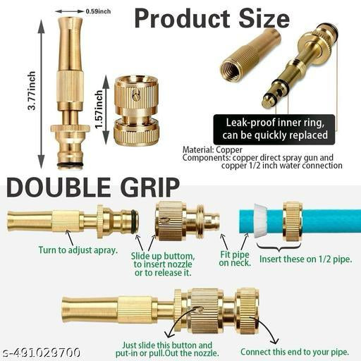Golden Brass Nozzle Water Spray Gun/Twist Water Jet Hose Nozzles Hose Pipe Spray Gun High Pressure Water Gun for Car, Bike, Window Cleaning and Plants Sprayer for Gardening and Washing