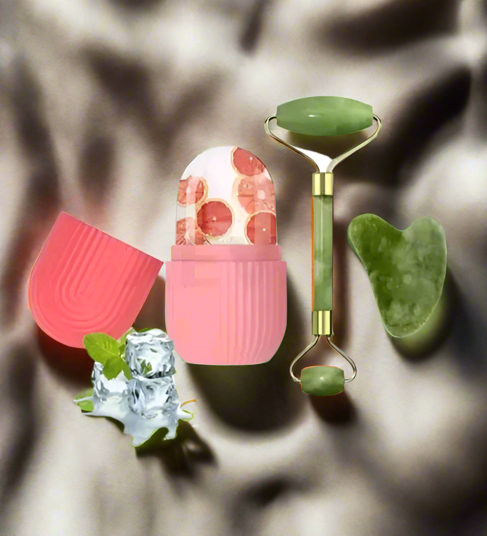 Silicone Ice Roller with Jade Stone Face Roller Massager