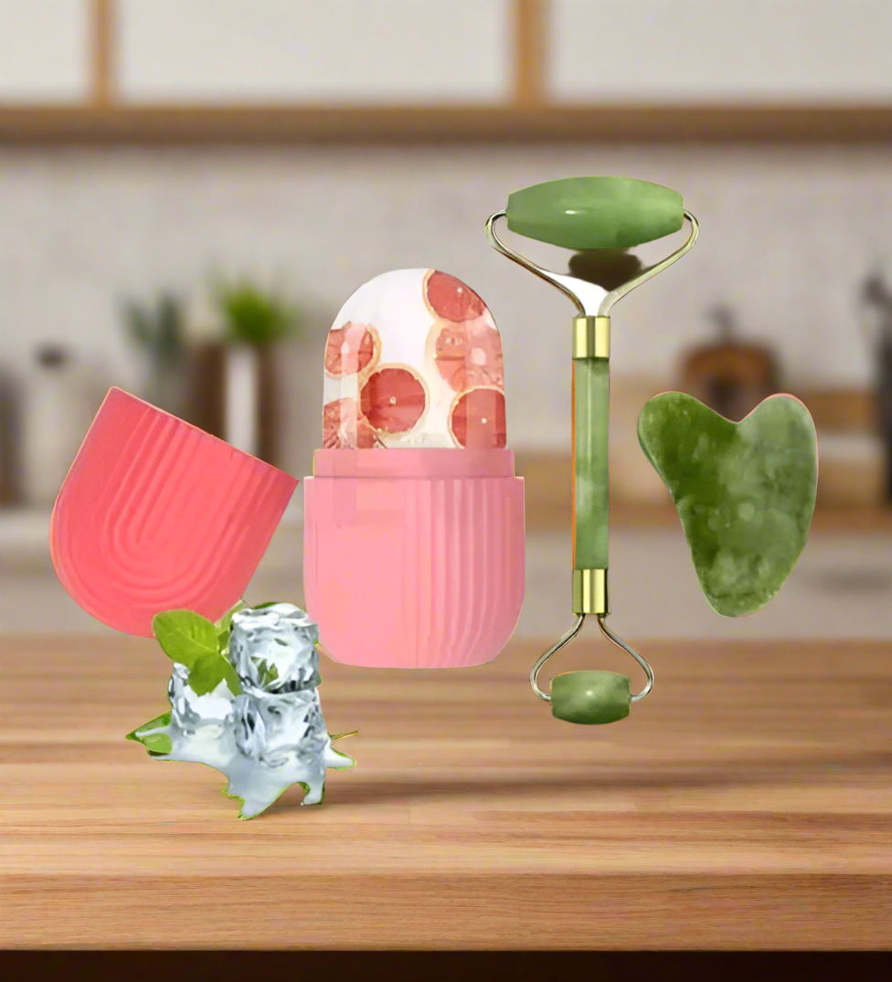 Silicone Ice Roller with Jade Stone Face Roller Massager