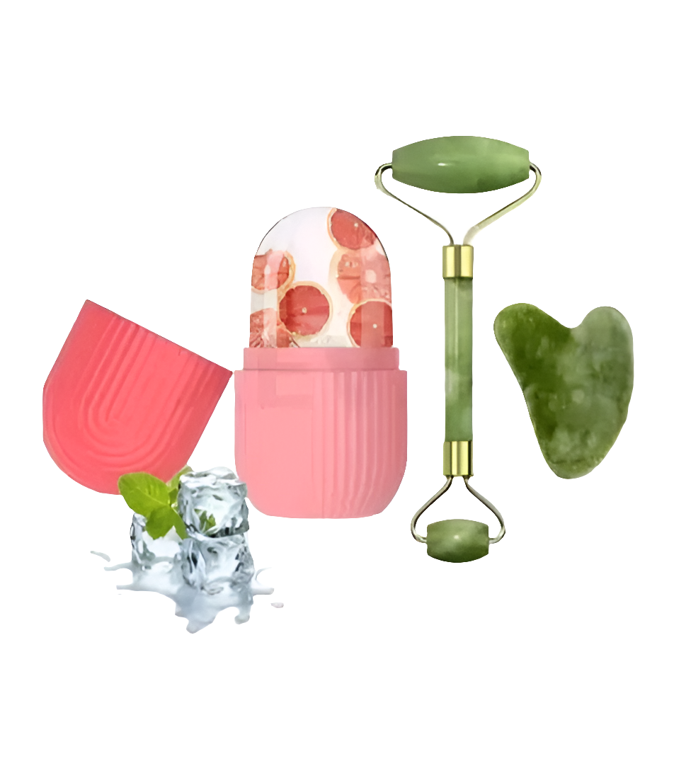 Silicone Ice Roller with Jade Stone Face Roller Massager