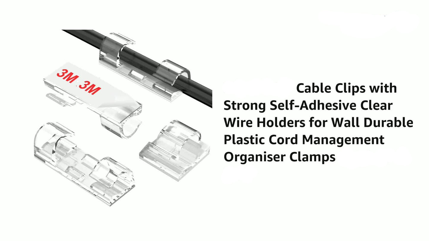 management of cable clips with clear wire holders on a white background