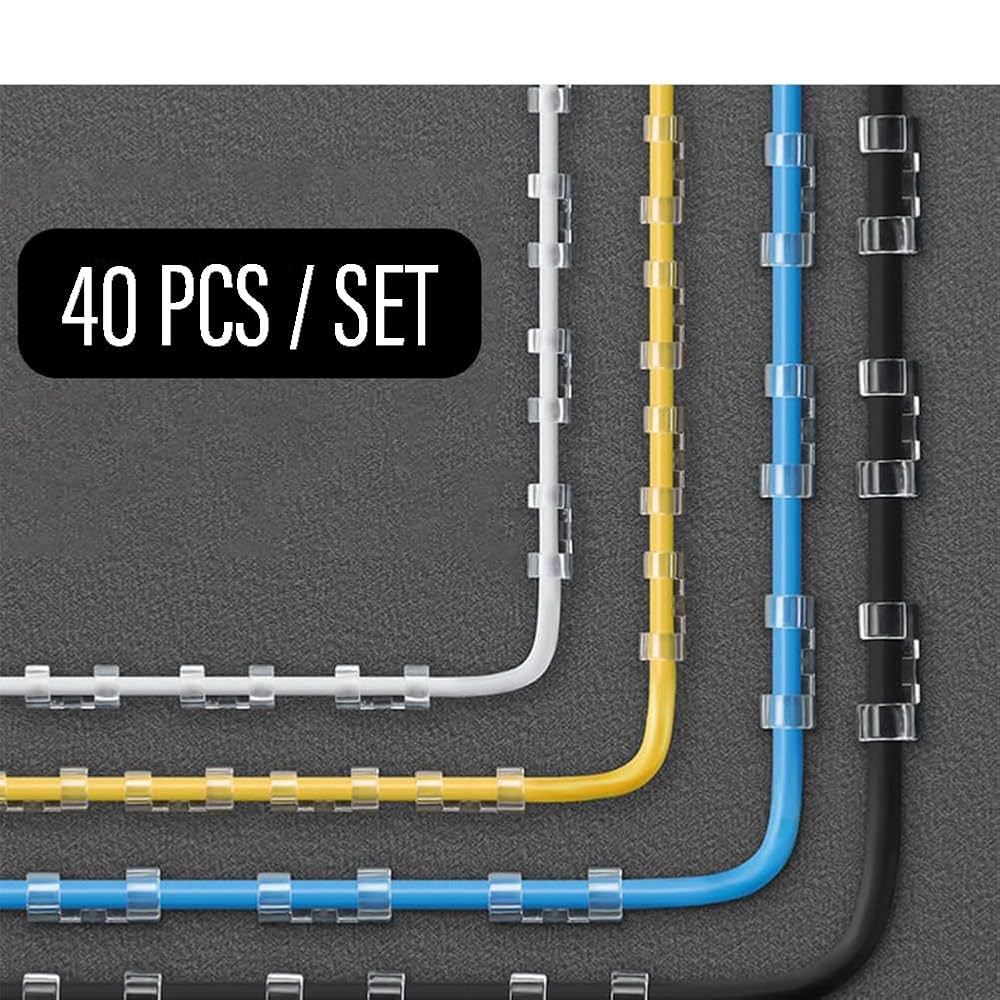 Set of clear cable ties on a gray background with '40 PCS / SET' text.