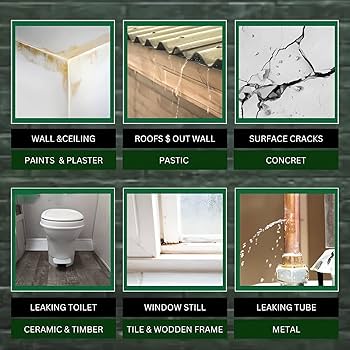 Collage of plumbing issues with corresponding solutions on a green background