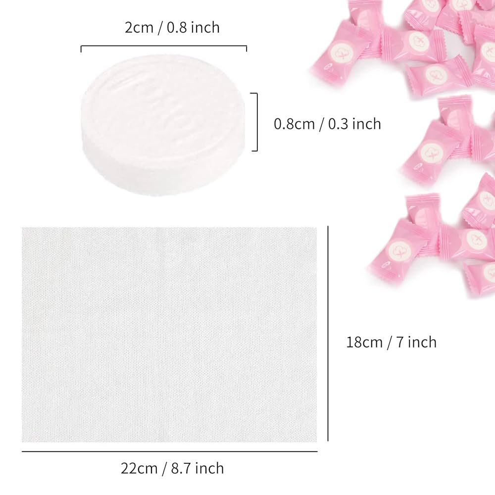 Measurement chart showing dimensions of a product with pink polka dot items.