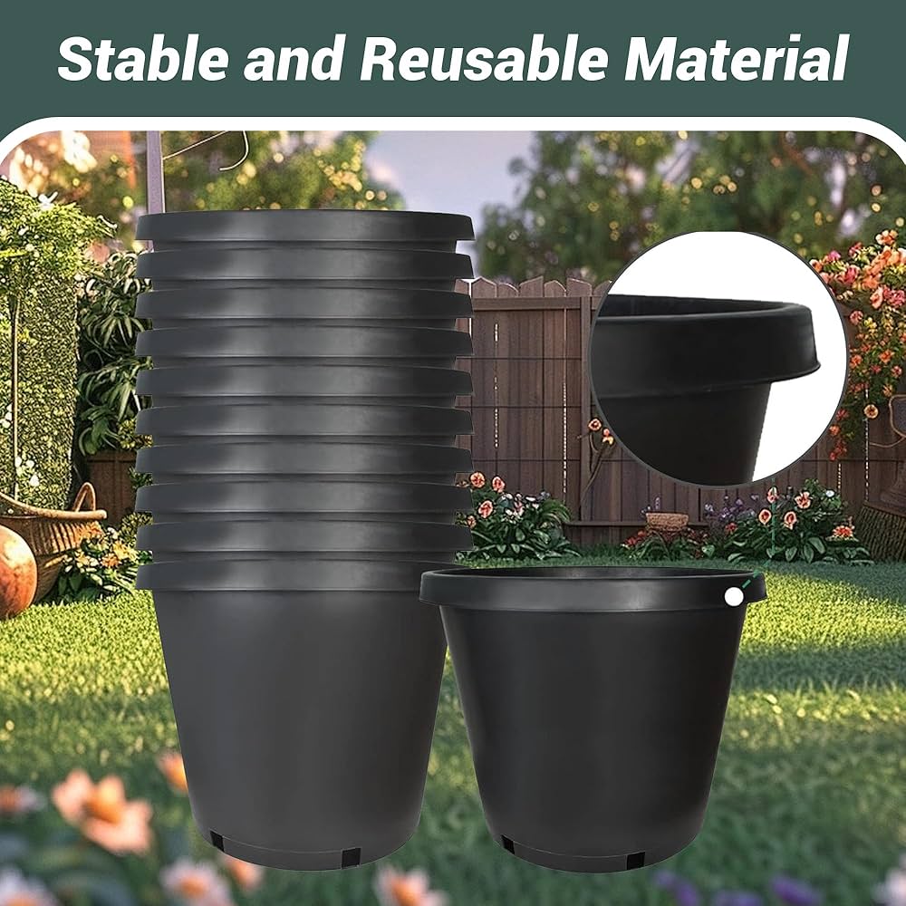 (Pack of 10) 8"Inch Round Black Color Nursery Flower Pots