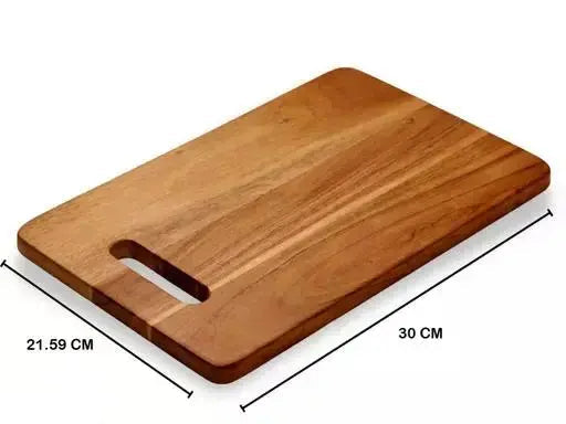 Wooden cutting board with dimensions on a white background