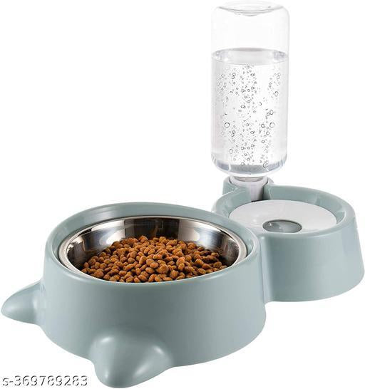 CREDLY 2 in 1 Bowl Water and Food Cat Feeder - Stainless Steel Bowl and Automatic Water Dispenser Bottle (Set of 1)