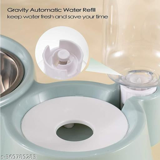 CREDLY 2 in 1 Bowl Water and Food Cat Feeder - Stainless Steel Bowl and Automatic Water Dispenser Bottle (Set of 1)
