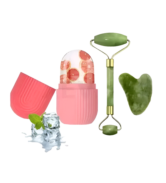 Silicone Ice Roller with Jade Stone Face Roller Massager