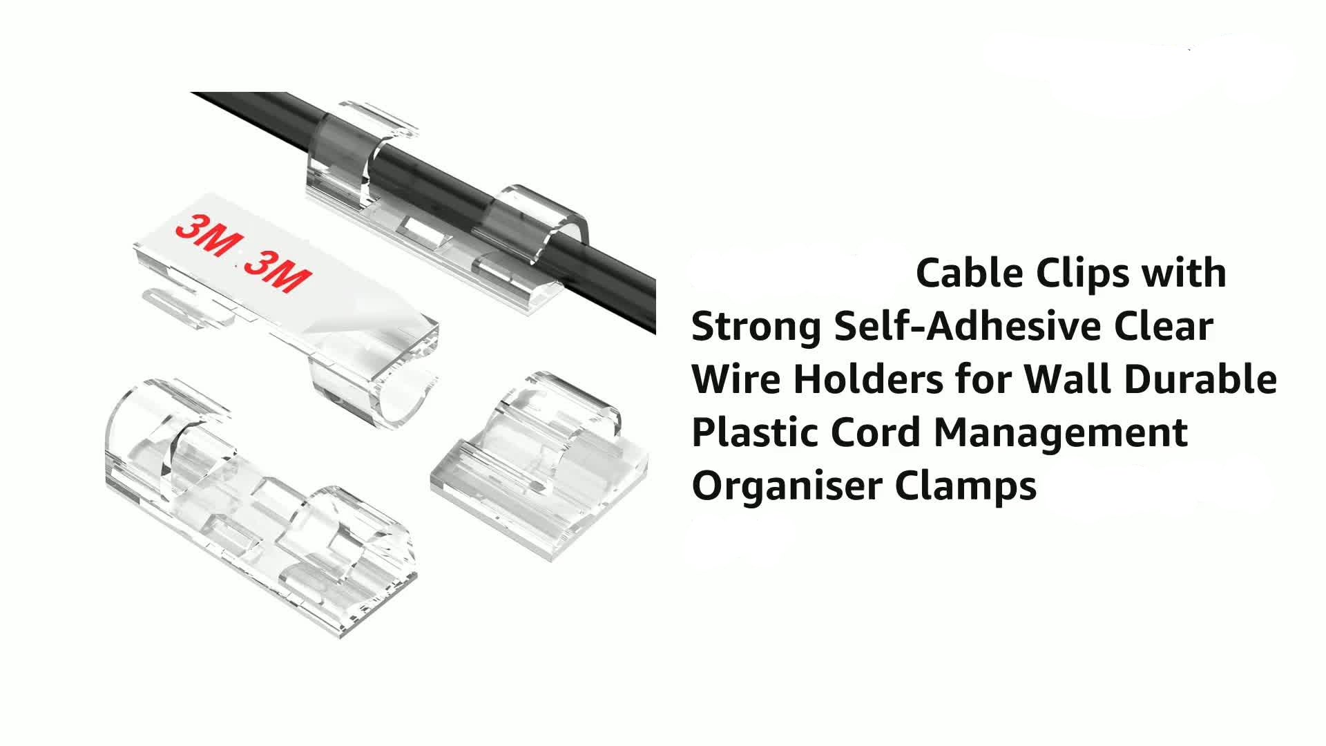 management of cable clips with clear wire holders on a white background
