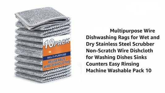 Stack of GO WELL multipurpose wire dishwashing rags with packaging on a white background